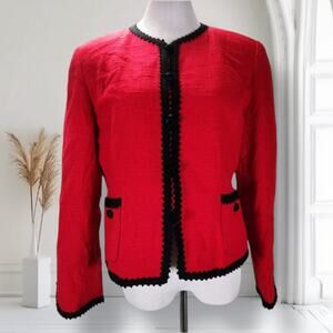 Vintage Herbert Grossman Red Blazer Size 12 Slub Contrast Trim Slit Cuffs
